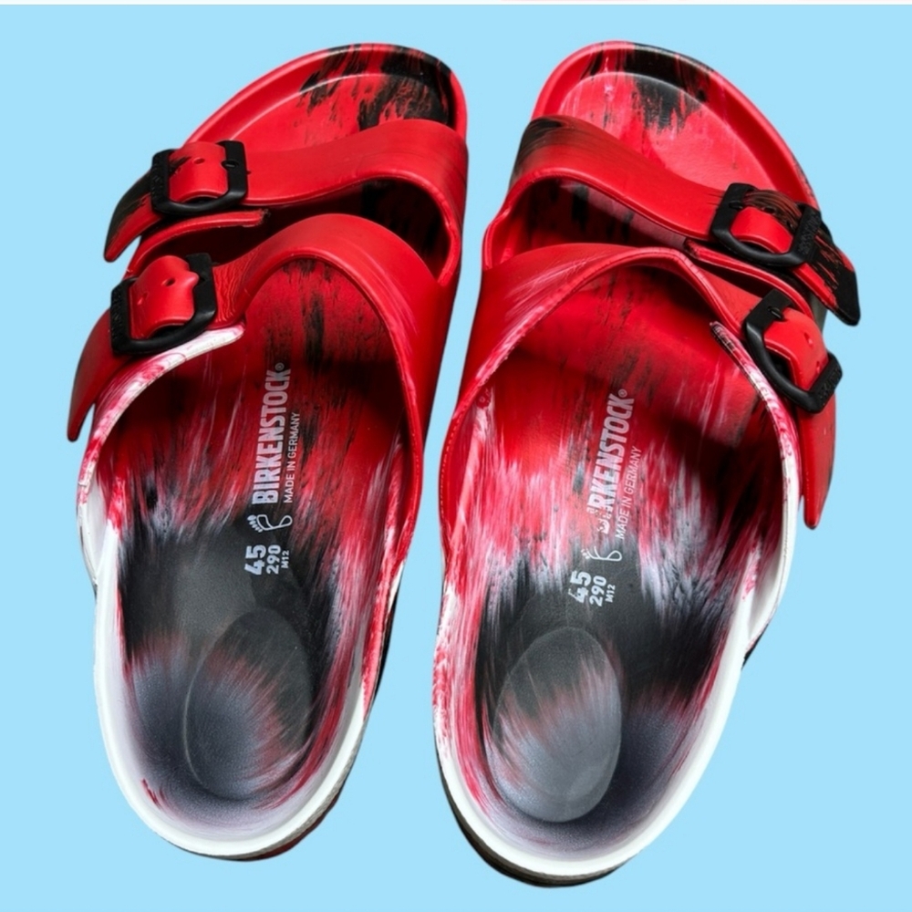 Birkenstock Red, Black and White Arizona EVA Slides